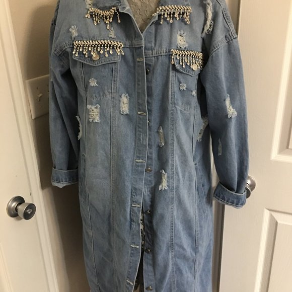 I AM BETTY BOOP Handmade Long Distressed Denim Jacket Showstopper Large Jac1 - Picture 7 of 15